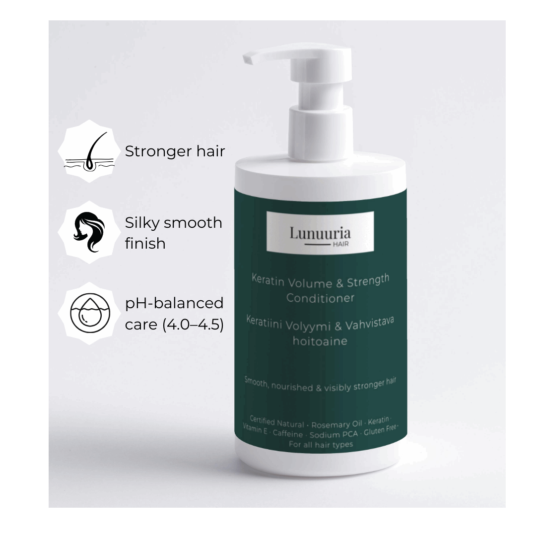Keratin Volumen- & Stärkungsconditioner 390 ml – Produktbild mit den wichtigsten Eigenschaften