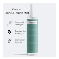 Lunuuria Keratin Shine & Repair Spray 100ml Smooth, shiny and manageable hair – for everyday finishing touches. Hair can feel heavy, frizzy or staticky after washing. The lengths and ends of your hair need a light, nourishing finish that leaves your hair manageable, smooth and shiny.