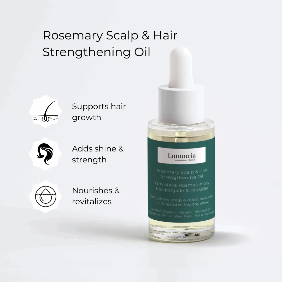Stärkendes Rosmarinöl für Kopfhaut und Haar 30 ml – Produktbild mit den wichtigsten Eigenschaften