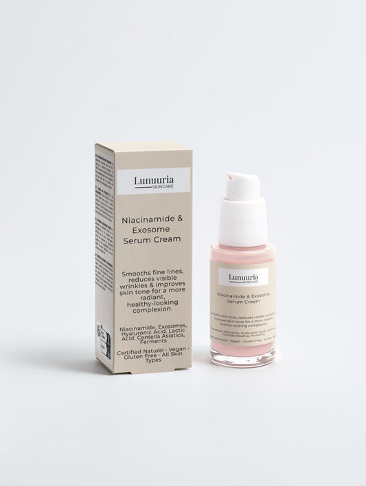 Lunuuria Niacinamide &amp; Exosome Serum Cream– kirkastava ja ihoa uudistava seerumi

Hoitava ja tehokas kirkastava seerumivoide, joka tasoittaa ihon sävyä, vähentää sameutta ja tuo näkyvää hehkua jo ensimmäisistä käyttökertoista.